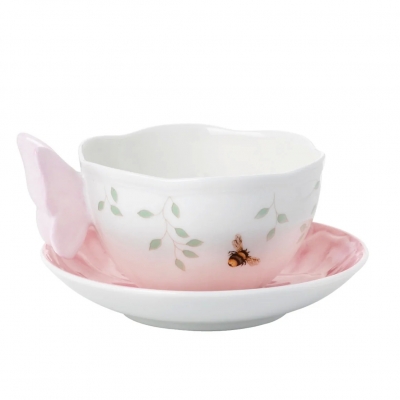 Butterfly Kahve/Çay Fincanı ve Tabağı, Pembe