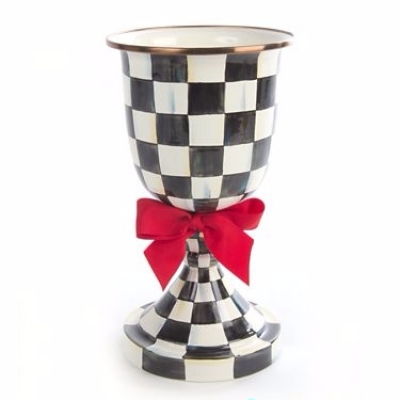 Courtly Check Enamel Pedestal Vase - Red Bow