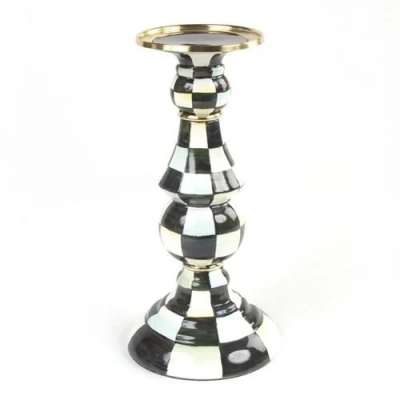 Courtly Check Enamel Pillar Candlestick - Large