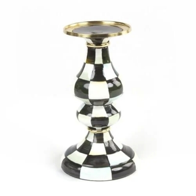 Courtly Check Enamel Pillar Candlestick - Medium