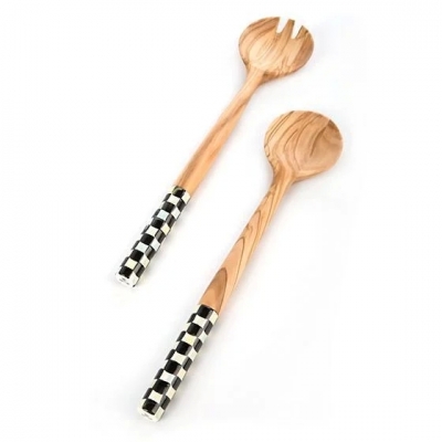 Courtly Check Olivewood Salad Serving Set