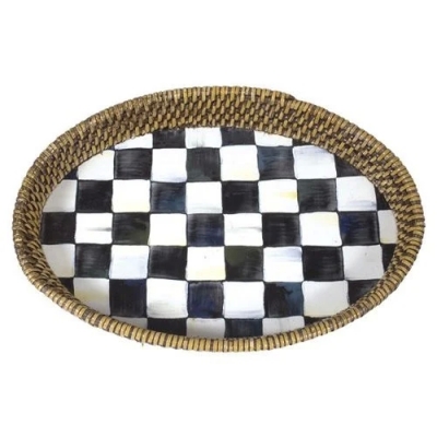 Courtly Check Rattan & Enamel Tray - Small