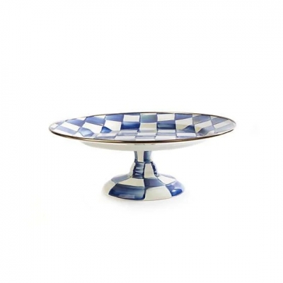 Royal Check Enamel Pedestal Platter - Small