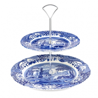 Spode Blue Italian 2 katlı kek servis