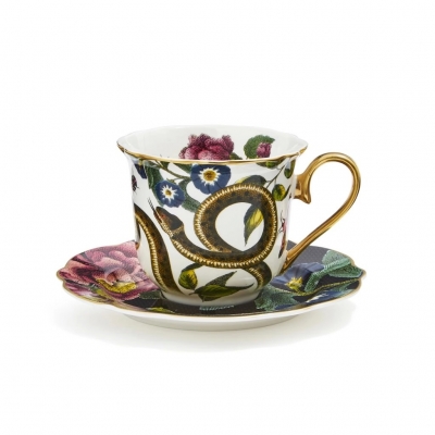 Spode Creatures of Curiosity Fluted (Snake/Black) çay fincanı