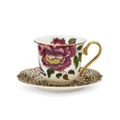 Spode Creatures of Curiosity Fluted (White/Leopard) çay fincanı