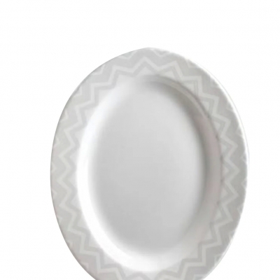 Zig Zag White Beyaz Gri, Oval Servis Tabağı 36 cm