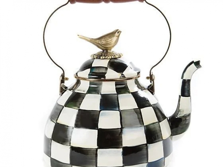 Courtly Check Enamel 3 Qt. Tea Kettle With Bird