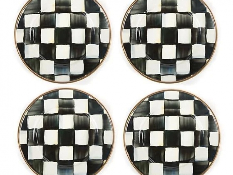 Courtly Check Enamel Appetizer Plates - Set Of 4