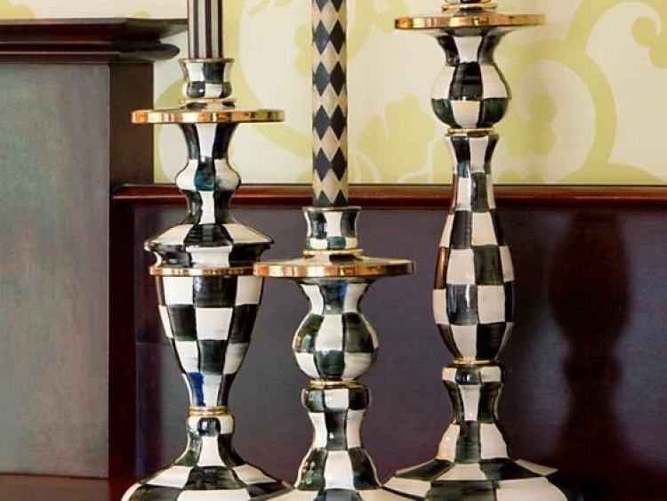 Courtly Check Enamel Candlestick - Small