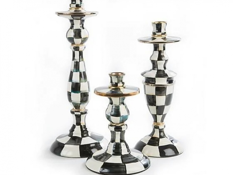 Courtly Check Enamel Candlestick - Small