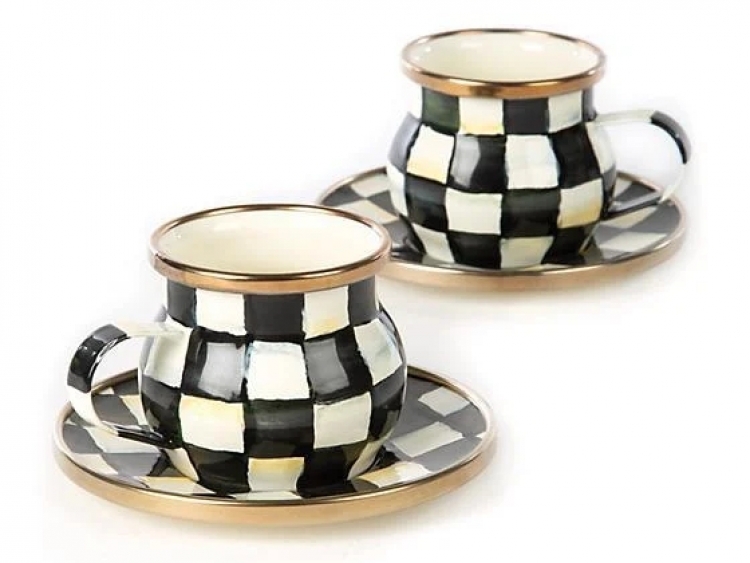 Courtly Check Enamel Espresso Cup & Saucer Set