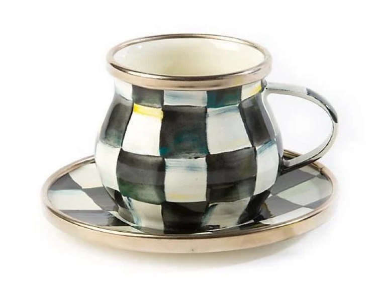 Courtly Check Enamel Espresso Cup & Saucer Set