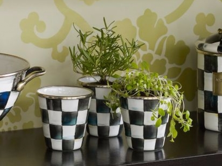 Courtly Check Enamel Herb Pots - Set Of 3