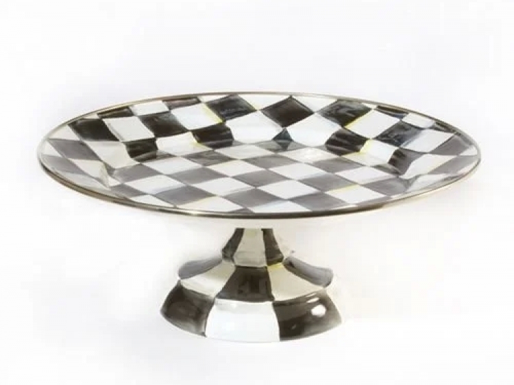 Courtly Check Enamel Pedestal Platter - Small