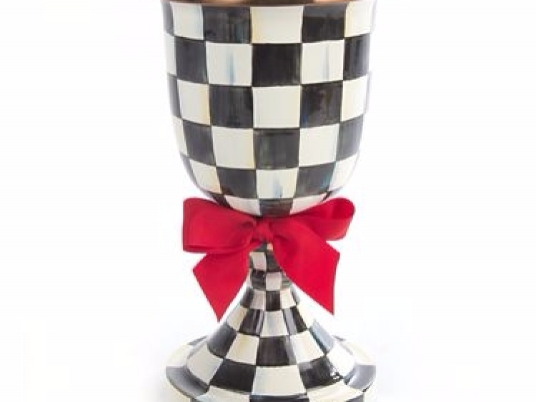 Courtly Check Enamel Pedestal Vase - Red Bow