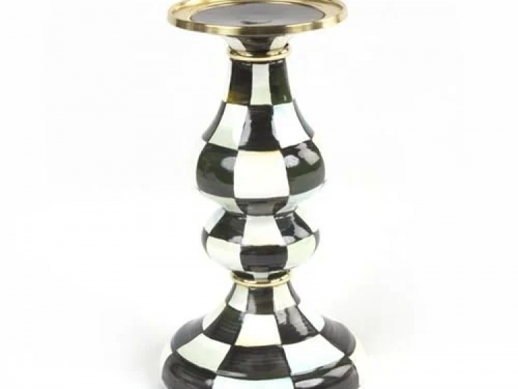 Courtly Check Enamel Pillar Candlestick - Medium