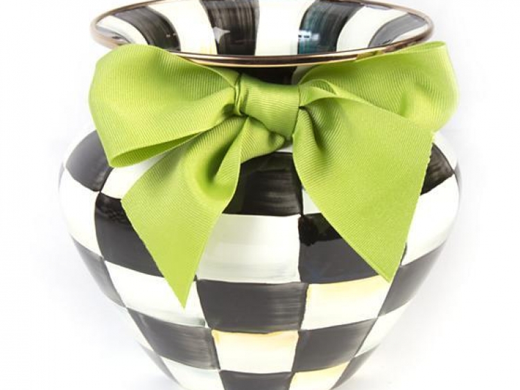 Courtly Check Enamel Vase - Green Bow