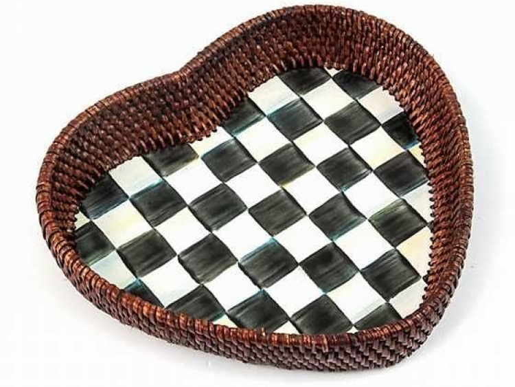 Courtly Check Rattan & Enamel Heart Tray