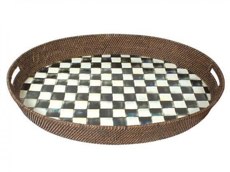 Courtly Check Rattan & Enamel Party Tray