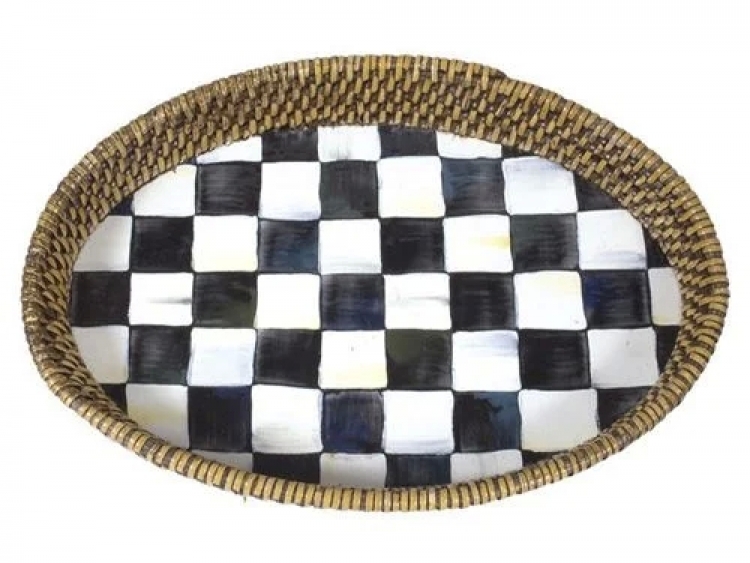 Courtly Check Rattan & Enamel Tray - Small