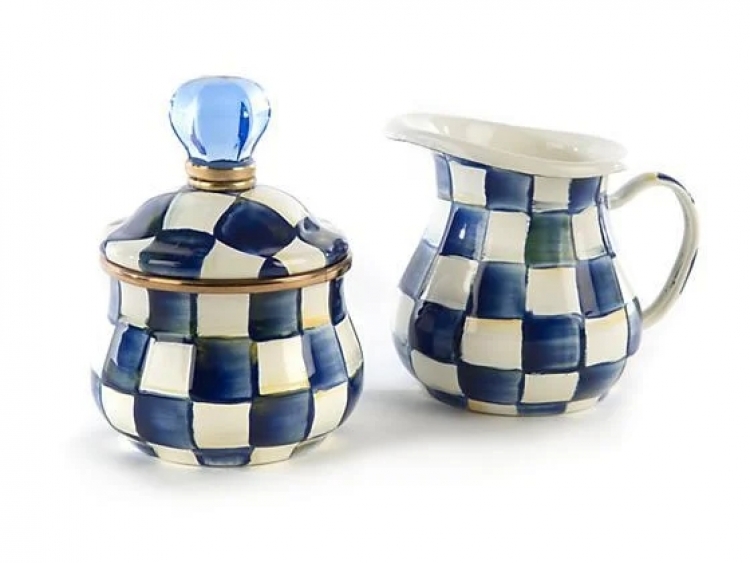 Royal Check Enamel Lidded Sugar Bowl