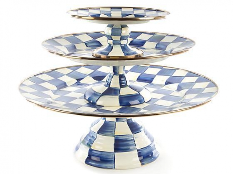 Royal Check Enamel Pedestal Platter - Mini