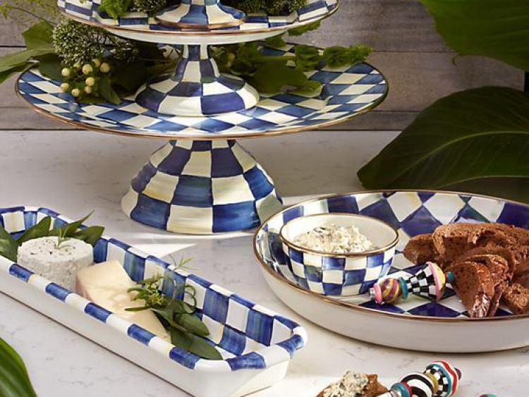 Royal Check Enamel Pedestal Platter - Mini