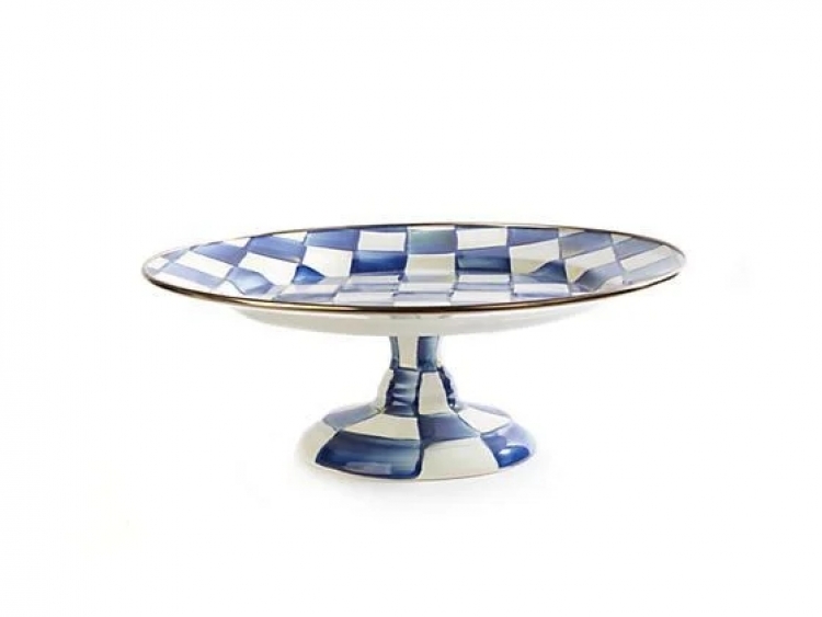 Royal Check Enamel Pedestal Platter - Small