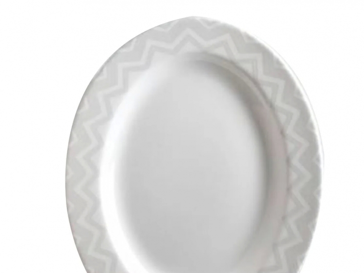 Zig Zag White Beyaz Gri, Oval Servis Tabağı 36 Cm