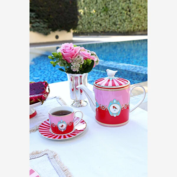 KIRMIZI/PEMBE MADALYON DESENLİ DEMLİK