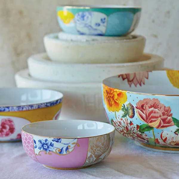 Royal Sarı Çiçek Desenli Kase 17 cm.