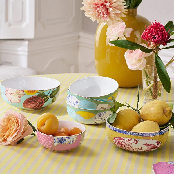 Royal Sarı Çiçek Desenli Kase 17 cm.