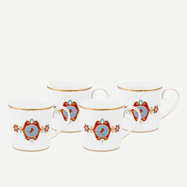 Love Birds Beyaz 4 lü Küçük Mug Seti 150 ml Hediye Kutulu