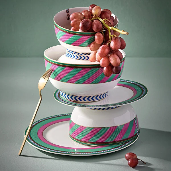 Bowl Chique Stripes Pink-Green 15.5cm