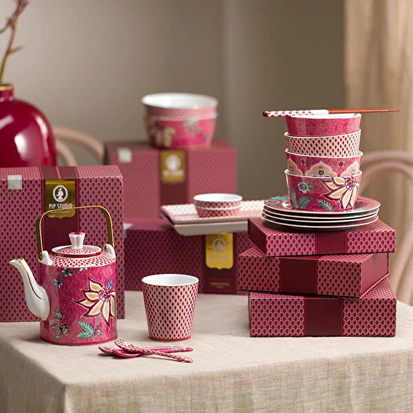 Giftset Teapot Oriental Flower Festival Dark Pink 1 ltr