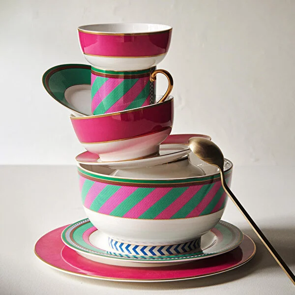Bowl Chique Stripes Pink-Green 18cm