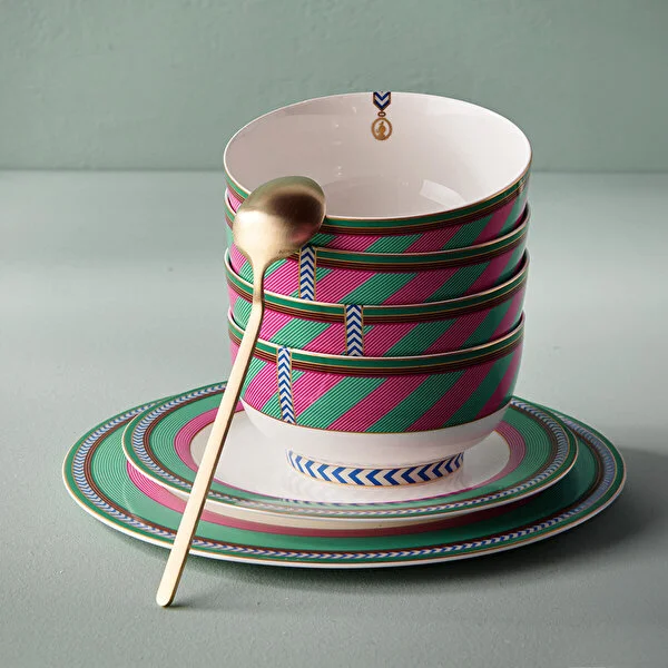 Plate Chique Stripes Pink-Green 28cm