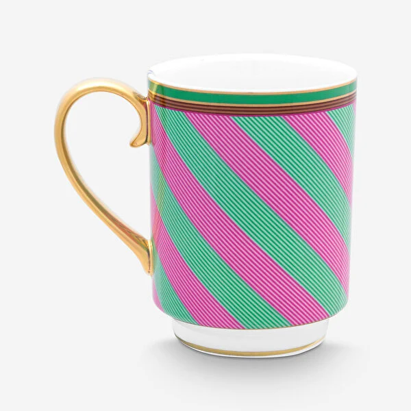Mug Large with Ear Chique Stripes Pink-Green 350ml