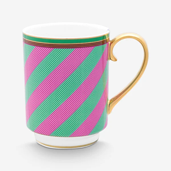 Mug Large with Ear Chique Stripes Pink-Green 350ml