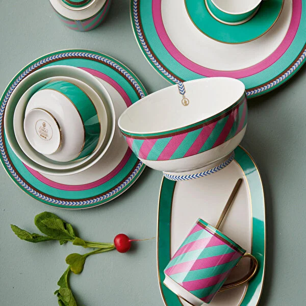 Mug Large with Ear Chique Stripes Pink-Green 350ml