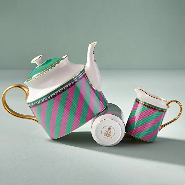 Mug Large with Ear Chique Stripes Pink-Green 350ml