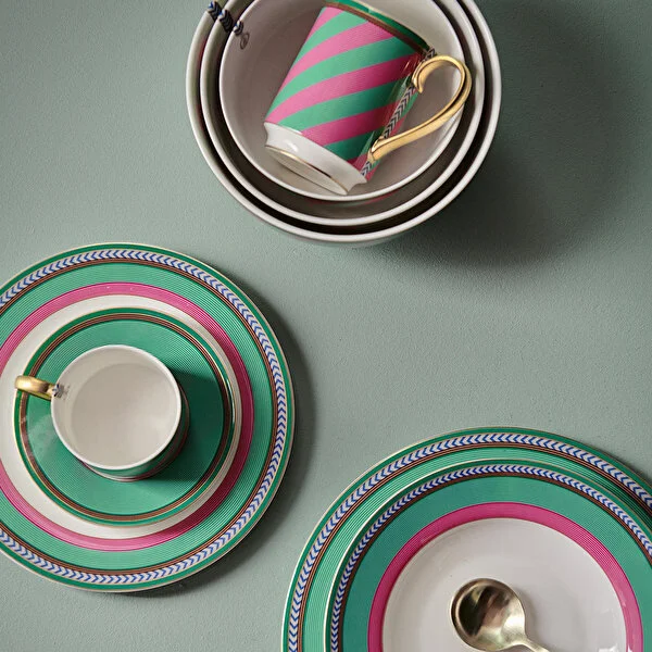 Mug Large with Ear Chique Stripes Pink-Green 350ml