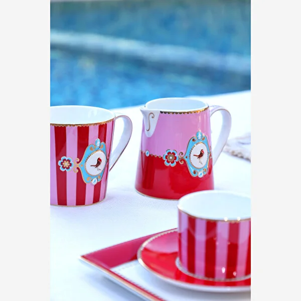 Love Bird Kırmızı/Pembe Çizgili Küçük Mug 150 ml