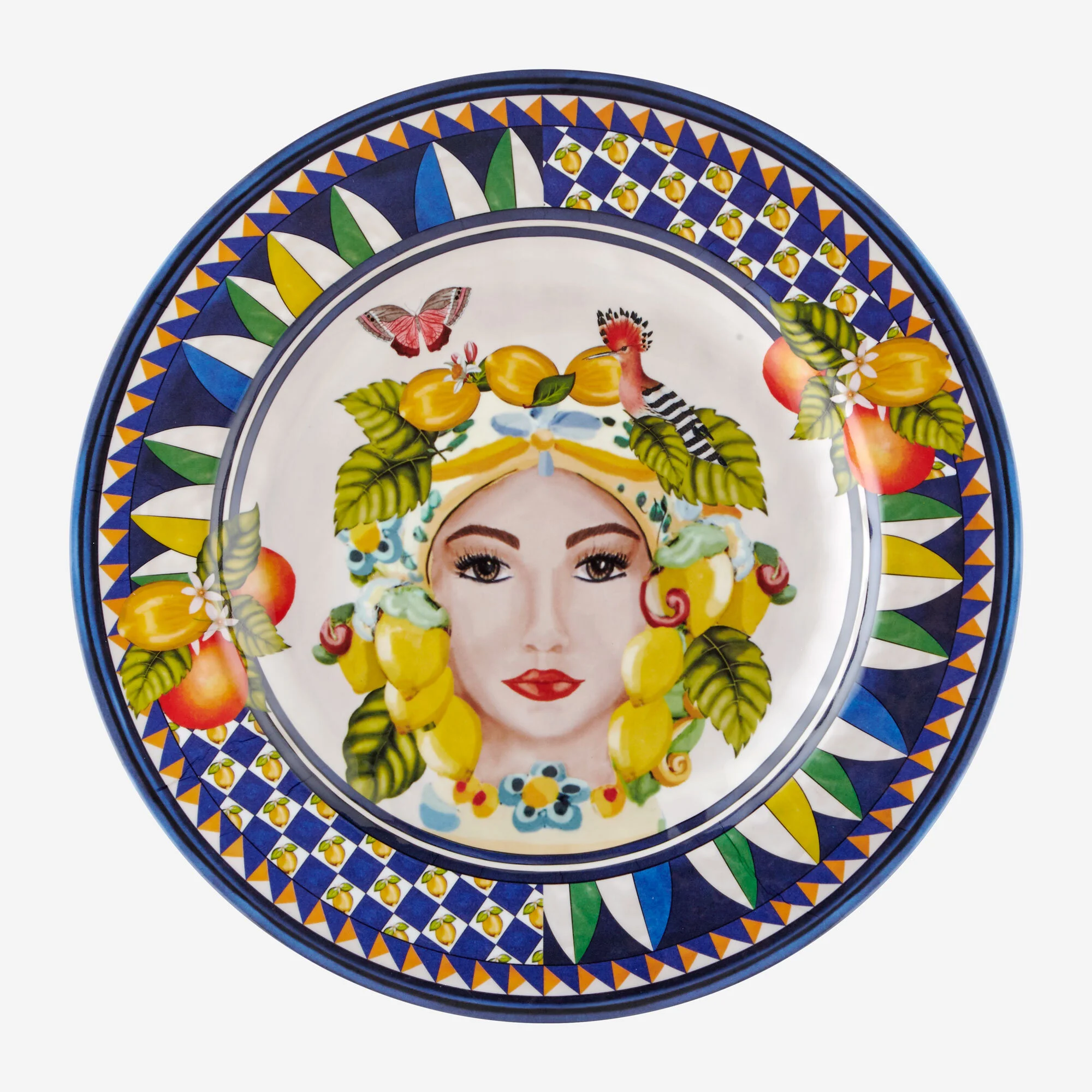 Capri Mavi Yüz Desenli Yemek Tabağı 28cm