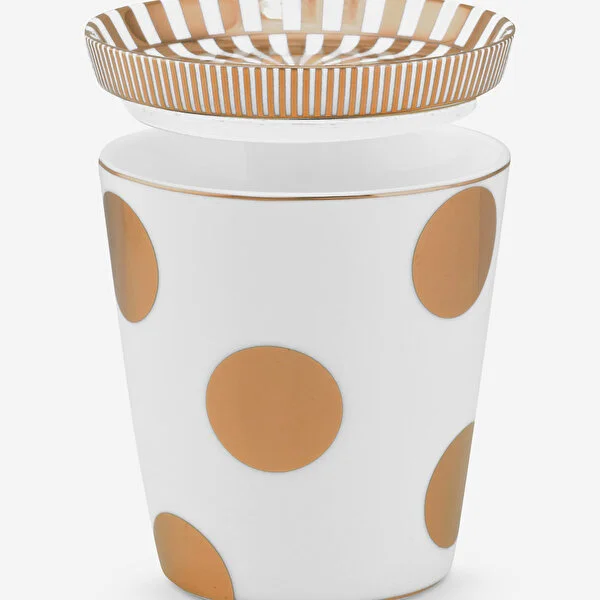 Dot Delight  Altın / Beyaz Kulpsuz  Mug & Çay Tabağı Seti 230 ml 