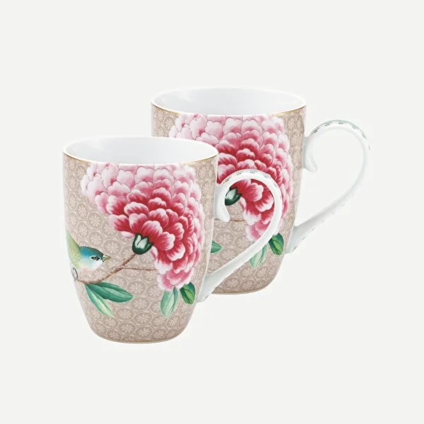 Blushing Birds İkili Haki Büyük Mug Seti 350 ml. 