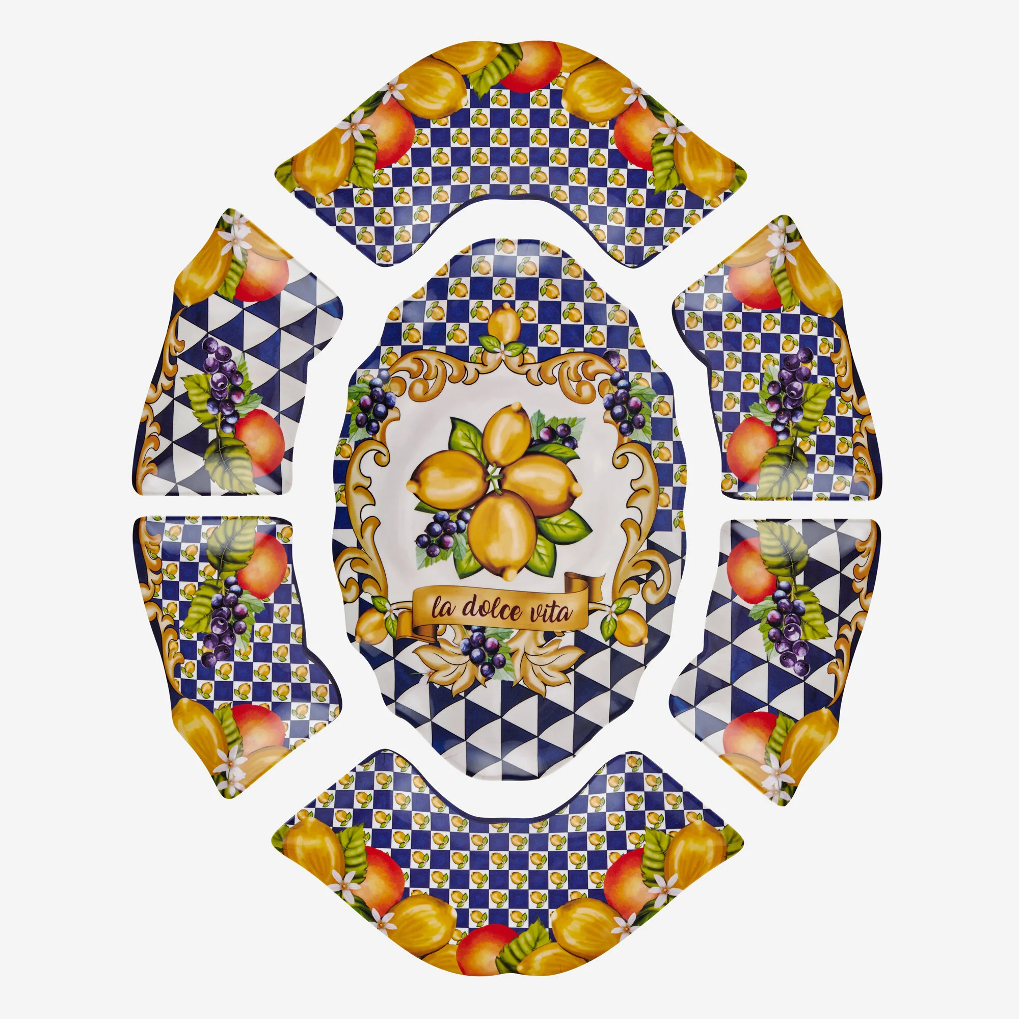 Capri Mavi Limon Buketi Meze Tabağı 7'li Set