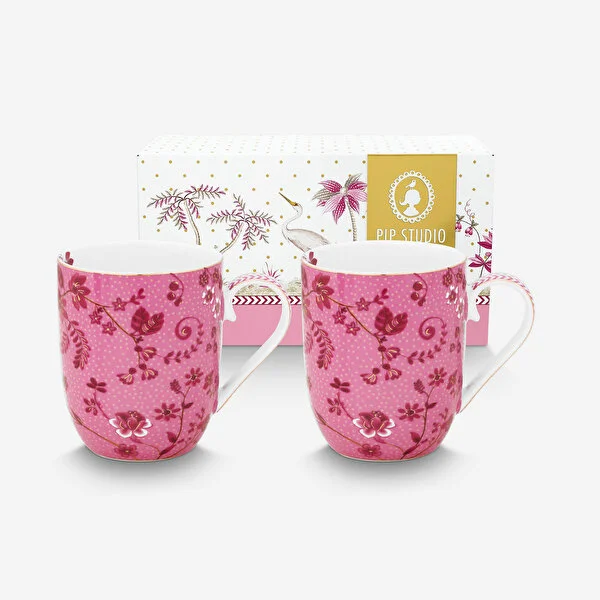 Jolie İkili Pembe Çiçekli Küçük Mug Seti 145 ml. 