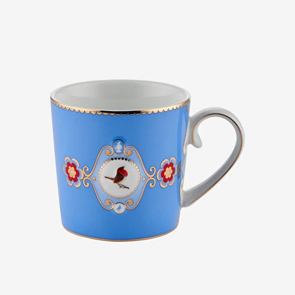 Love Birds Mavi Madalyon Desenli  Küçük Mug 150 ml
